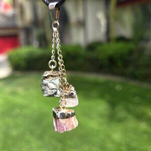Emerald, Pink Tourmaline & Rose Quartz Crystal Pendant